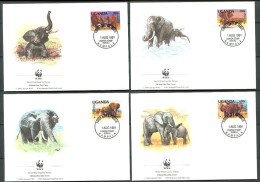 OUGANDA 1991 - 4 Env WWF 1er Jour - Elephant - (Y 774/77) - FDC