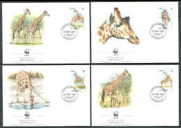 OUGANDA 1997 - 4 Env WWF 1er Jour - Girafe - (Y 1458/61) - FDC