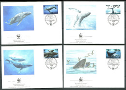 TONGA 1996 - 4 Env WWF 1er Jour - Poissons Baleine (Mammifere Marin) - (Y 1040/43) - FDC