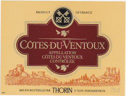 Etiquette Vin - CÔTES-DU-VENTOUX - THORIN - 71 - PONTANEVAUX - Côtes Du Ventoux