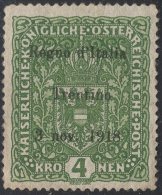 ITALIA - ITALY - TRENTINO ALTO ADIGE - SOPRASTAMPATO AUSTRIA  -  4 Kr -  Senz.goomma -  1918 - Trente