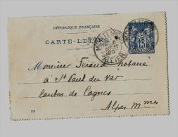 ALLIER ( 3 )  -   MONTLUCONLSI - 15gr. - Tarif à 15c. (1.5.1878/15.4.1906)  E.P. CL  (ST.N°J26/Ind.2) - 15c.  SAGE - Cartes-lettres