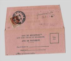 06 – Alpes Mmes « NICE »Accusé De Réception D’Objet Recommandé - Tarif à 1F.50   (5.1.1942/28.2. - Covers & Documents