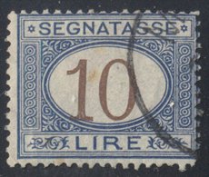 ITALIA - ITALY - REGNO SEGNATASSE 10 LIRE AZZURRO E BRUNO  -  Annullato -  1870-1874 - Strafport