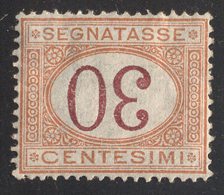 ITALIA  - REGNO SEGNATASSE 30 C OCRE E CARMINO - ERRORE - Cifra CAPOVOLTE - CENTRATO  -  *MLLH -  1870-1874 - Portomarken