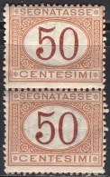 ITALIA  - REGNO SEGNATASSE 50 C OCRE E CARMINO - PAIR  -  **MNH -  1870-1874 - Postage Due