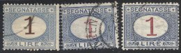 ITALIA  - REGNO SEGNATASSE 1 Lira - LOT DIFFERENT.  -  Annullo -  1870-1874 - Segnatasse