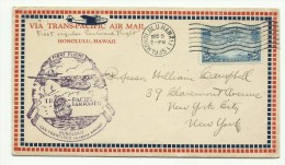 Transpacific Air Mail, Lettre De Honolulu Du 5 Dec 1935 Pour New York, First Flight To San Francisco - Hawai