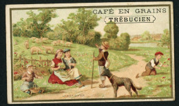 Café En Grains Trébucien, Chromo Lith. J. Minot VM3-75, Thème Enfants, Chien, Moutons, Le Petit Berger - Tè & Caffè