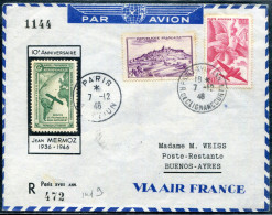 FRANCE - N° 759 + PA 17 / LR AVION DE PARIS LE 7/12/1946, 10éme ANNIVERSAIRE DISPARITION MERMOZ, AVEC VIGNETTE - SUP - Primi Voli