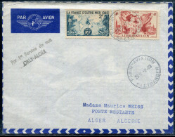 FRANCE - N° 739 + 741 / LETTRE AVION DE PARIS LE 7/10/1947, 1er SERVICE DE NUIT ORLY ALGER  - TB - First Flight Covers