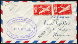 OCEANIE - PA 8 (2) / LETTRE AVION DE PAPEETE LE 31/10/1947, POUR NOUMEA, 1er VOL TRAPAS - TB - Cartas & Documentos