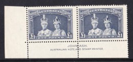 Australia 1938 Robes 1 Pound Thick Paper Ash Imprint Pair MH - Nuovi