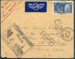 FRANCE - N° 888 / LETTRE AVION ST ESTEVE LE 30/9/1950, POUR ST PIERRE & MIQUEL, 1ére LIAISON AERIENNE FRANCE CANADA - TB - Erst- U. Sonderflugbriefe