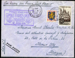 FRANCE - N° 903 + 917 / LETTRE AVION PARIS LE 26/4/1952, 1ére LIAISON AERIENNE PARIS MEXICO - TB - Premiers Vols