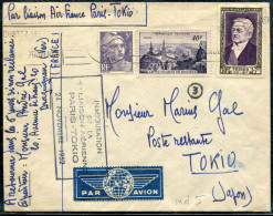 FRANCE - N° 883 + 916 + 935 / LETTRE AVION DE DRAGUIGNAN LE 22/11/1952, 1ére LIAISON PARIS TOKIO - TB - Primi Voli