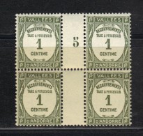 ANDORRE N° Taxe 16 ** En Bloc De 4 Millésimée - Unused Stamps