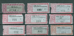 DDR R-Zettel 9x Gebraucht Berlin Zeuthen Halle - Labels For Registered Mail