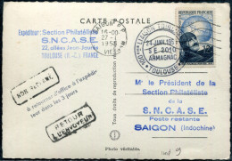 FRANCE - N° 907 / CP COMMEMORATIVE AVION DE TOULOUSE 24/1/1955, 100éme LIAISON TOULOUSE SAIGON - TB - Erst- U. Sonderflugbriefe