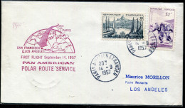 FRANCE - N° 1037 + 1072 / LETTRE AVION DE PARIS LE 14/9/1957, 1ére VOL PARIS LOS ANGELES PAR LE PÔLE - TB - Primi Voli