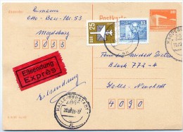DDR P86 II Postkarte EILSENDUNG Magdeburg - Halle-Neustadt 1989 - Cartes Postales - Oblitérées