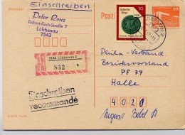 DDR P86 II Postkarte EINSCHREIBEN Lübbenau- Halle 1989 - Postcards - Used