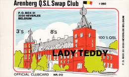 QSL COLLECTOR CARD ARENBERG QSL SWAP CLUB CLUBCARD AQSCC ( BY SKUNK ) # 12 " LADY TEDDY " HEVERLEE - BELGIUM - Autres & Non Classés