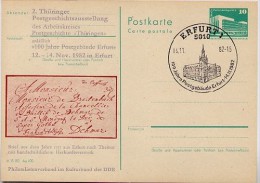 DDR P84-4a-82 C4-a Postkarte Zudruck POSTGESCHICHTE ERFURT Sost. Postgebäude 1982 - Cartoline Private - Usati