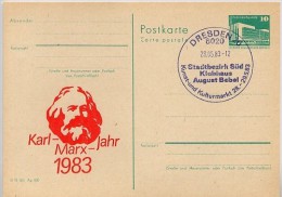 DDR P84-8-83 C19 Postkarte Zudruck KARL-MARX-JAHR DRESDEN Sost. 1983 - Cartes Postales Privées - Oblitérées