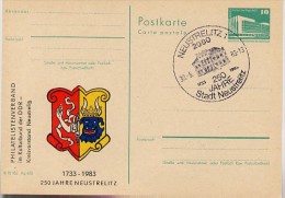 DDR P84-15-83 C27 Postkarte Zudruck WAPPEN NEUSTRELITZ Sost. 1983 - Cartes Postales Privées - Oblitérées