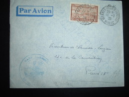 LETTRE EN FM PAR AVION POUR FRANCE TP 80C OBL. 11-2-39 MEKNES VILLE NOUVELLE MAROC + CACHET BASE AERIENNE - Cartas & Documentos