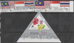 MALAYSIA ,2013,MNH,TRI-NATION EXHIBITION, FLAGS, FLOWERS, 2v+ TRIANGLED SHAPED S/SHEET - Autres & Non Classés