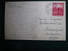 HUNGARY - Yv. # 510 Surtax CONGRES EUCHARISTIQUE Solo On POSTCARD - Hortobagyi Ménes - To BELGIUM - Fisrt Day Cancel - Briefe U. Dokumente