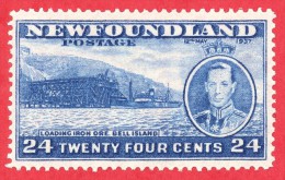 Newfoundland #  241 - 24 Cents - Mint - Dated  1937 - Loading Ore, Bell Island /  Chargement De Charbon, île Bell - 1908-1947