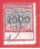 ITALIA REPUBBLICA - USATO - IMPOSTA DI BOLLO PER CAMBIALI - £ 2000 - SENZA CODICE ALFANUMERICO - Fiscales