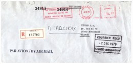 1979, LETTRE GRECE, EMA RECOMMANDE ATHINAI, SINGER, ATHINAI Pour La FRANCE      / 5599 - Cartas & Documentos