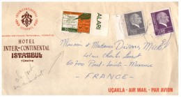 1977, DEVANT DE LETTRE TURQUIE, AIR MAIL, ISTAMBUL  Pour La FRANCE, HOTEL INTERCONTINENTAL    / 5605 - Lettres & Documents