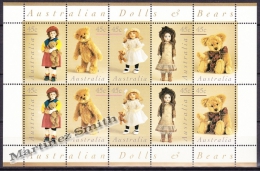 Australie - Australia 1997 Yvert 1583-87, Dolls & Bears - Sheetlet - MNH - Feuilles, Planches  Et Multiples