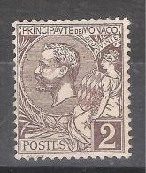 MONACO, 1891, Yvert N° 12, Prince Albert 1 Er, 2 C Violet Brun , Neuf *, TB - Unused Stamps