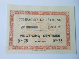 Pas-de-Calais Mines Cie De Béthune Grenay, 1ère Guerre Mondiale 25 Centimes 1-3-1916 QUALITE + R - Bons & Nécessité