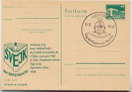 DDR P84-49-83 C55 Postkarte Zudruck ESPERANTO BUCH SCHWEJK Leipzig Sost. 1983 - Cartes Postales Privées - Oblitérées