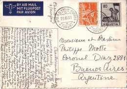 CARTE POSTALE PAR AVION DE BUSSY SUR MORGES LE 20-3-1951 POUR BUENOS-AIRES ARGENTINE - BONNE DESTINATION. - Autres & Non Classés