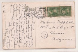 US - VF FRANKLIN 1c - (x2) With Lower Magin Imprint On 1911 POSTCARD From St PAUL, MINN To ANVERS, BELGIUM - Storia Postale