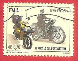 ITALIA REPUBBLICA USATO - 2013 - Europa - Motocicli Usati Per Servizio Postale - Veicolo Portalettere - € 0,70 - S. 3390 - 2011-20: Oblitérés