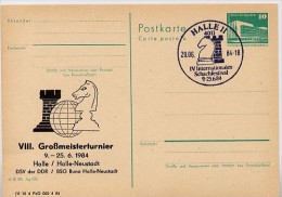 DDR P84-24-84 C79 Postkarte Zudruck SCHACH GROSSMEISTERTURNIER Halle-Neustadt Sost. 1984 - Cartes Postales Privées - Oblitérées