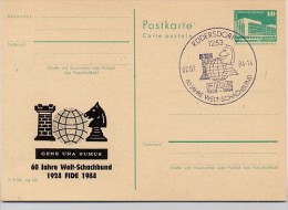 DDR P84-30-84 C81 Postkarte Zudruck 60 J. FIDE WELT-SCHACHBUND Rüdersdorf Sost. 1984 - Cartes Postales Privées - Oblitérées