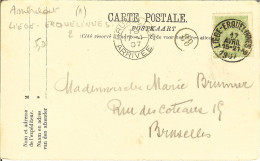 CP De HUY " Portail De La Collégiale  " Ambulant LIEGE - ERQUELINNES 2 - Bahnpoststempel