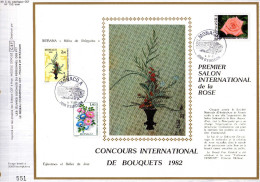 Feuillet Tirage Limité CEF 186 Soie Concours De Bouquets Fleurs Ikebana églantines Et Belles De Jour Rose Monaco - Covers & Documents