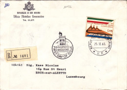 11932# SAINT MARIN FIRST DAY OF ISSUE / LETTRE RECOMMANDE SAN MARINO 1965 ESCH ALZETTE LUXEMBOURG LUSSEMBURGO - Covers & Documents