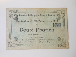 Aisne 02 Flavigny-le-grand Et Beaurain , 1ère Guerre Mondiale 2 Francs 24-12-1914 R3 !! - Bons & Nécessité